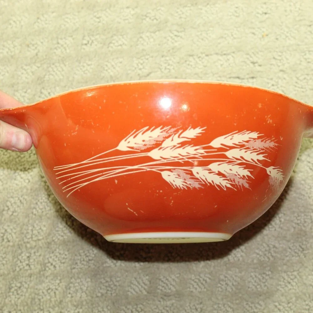Vintage 1.5 Qt Pyrex Autumn Harvest Wheat Mixing Bowl 442 With Wheat Stalks